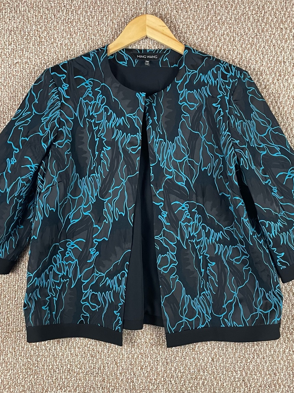 Ming Wang Cardigan Women’s PM Black Blue Career Office Elegant Quiet Luxury R2